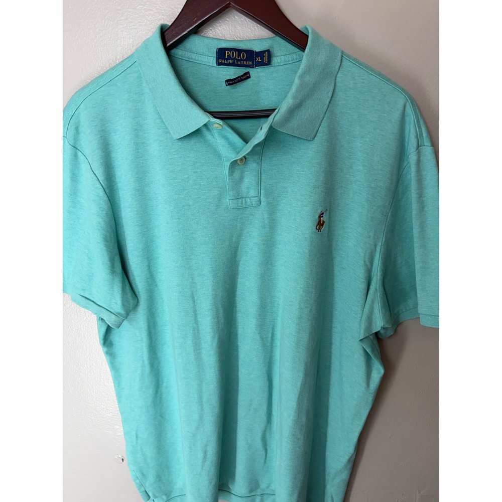 Polo Ralph Lauren Mens XL Pima Soft Touch Polo Shirt Aqua Blue Heather Short Slv